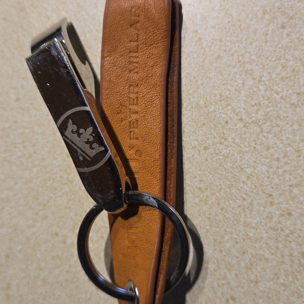 Peter Millar Hari Mari Tan Leather Keychain with Silver Ring & Bottle Opener